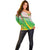 Zimbabwe Vibe Off Shoulder Sweater Tribal-Inspired Background with Geometric Flag Color Design