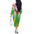 Zimbabwe Vibe Off The Shoulder Long Sleeve Dress Tribal-Inspired Background with Geometric Flag Color Design