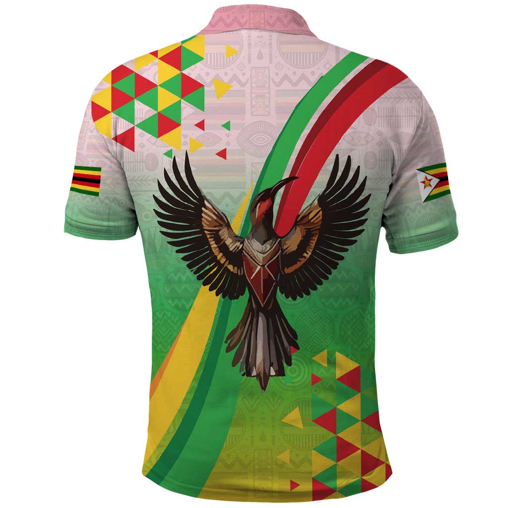 Zimbabwe Vibe Polo Shirt Tribal-Inspired Background with Geometric Flag Color Design