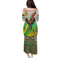 Zimbabwe Vibe Puletasi Tribal-Inspired Background with Geometric Flag Color Design