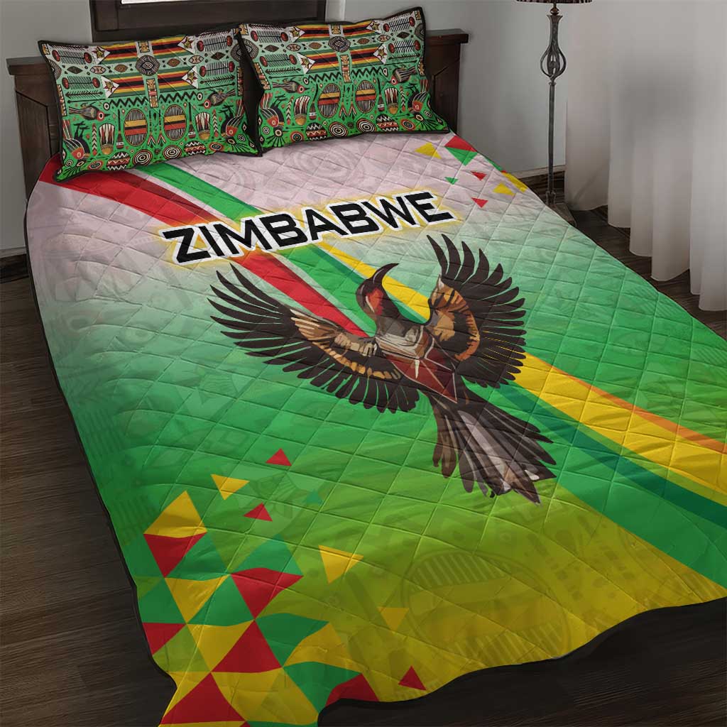 Zimbabwe Vibe Quilt Bed Set Tribal-Inspired Background with Geometric Flag Color Design