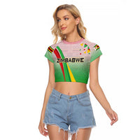 Zimbabwe Vibe Raglan Cropped T Shirt Tribal-Inspired Background with Geometric Flag Color Design