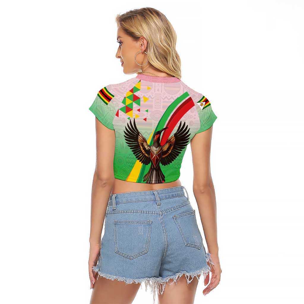 Zimbabwe Vibe Raglan Cropped T Shirt Tribal-Inspired Background with Geometric Flag Color Design