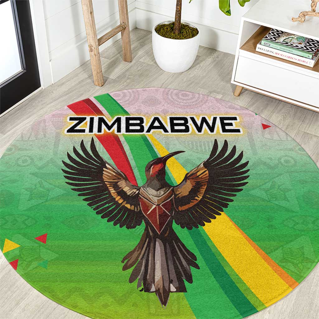 Zimbabwe Vibe Round Carpet Tribal-Inspired Background with Geometric Flag Color Design