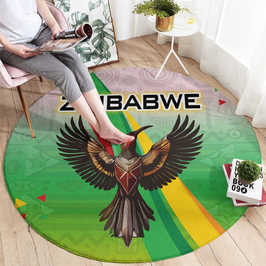 Zimbabwe Vibe Round Carpet Tribal-Inspired Background with Geometric Flag Color Design