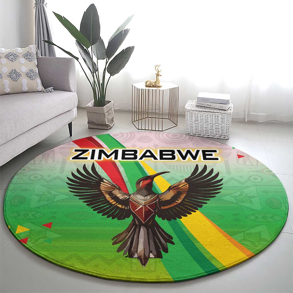 Zimbabwe Vibe Round Carpet Tribal-Inspired Background with Geometric Flag Color Design