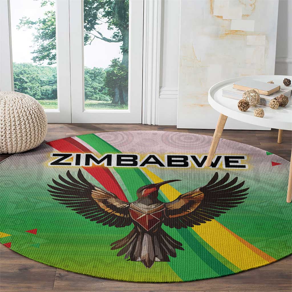 Zimbabwe Vibe Round Carpet Tribal-Inspired Background with Geometric Flag Color Design
