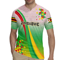 Zimbabwe Vibe Rugby Jersey Tribal-Inspired Background with Geometric Flag Color Design