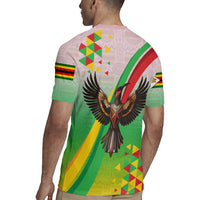 Zimbabwe Vibe Rugby Jersey Tribal-Inspired Background with Geometric Flag Color Design