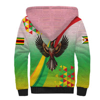 Zimbabwe Vibe Sherpa Hoodie Tribal-Inspired Background with Geometric Flag Color Design