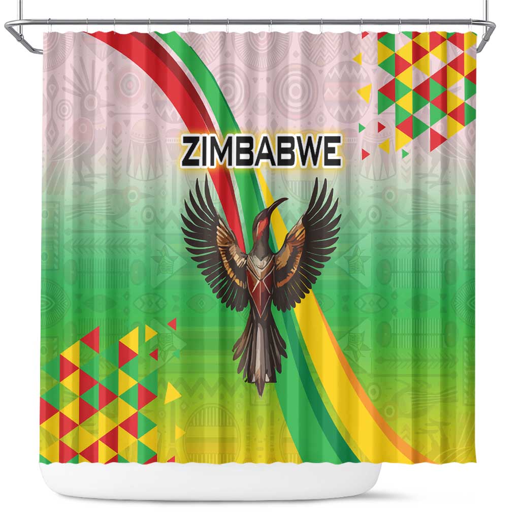 Zimbabwe Vibe Shower Curtain Tribal-Inspired Background with Geometric Flag Color Design