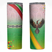 Zimbabwe Vibe Skinny Tumbler Tribal-Inspired Background with Geometric Flag Color Design