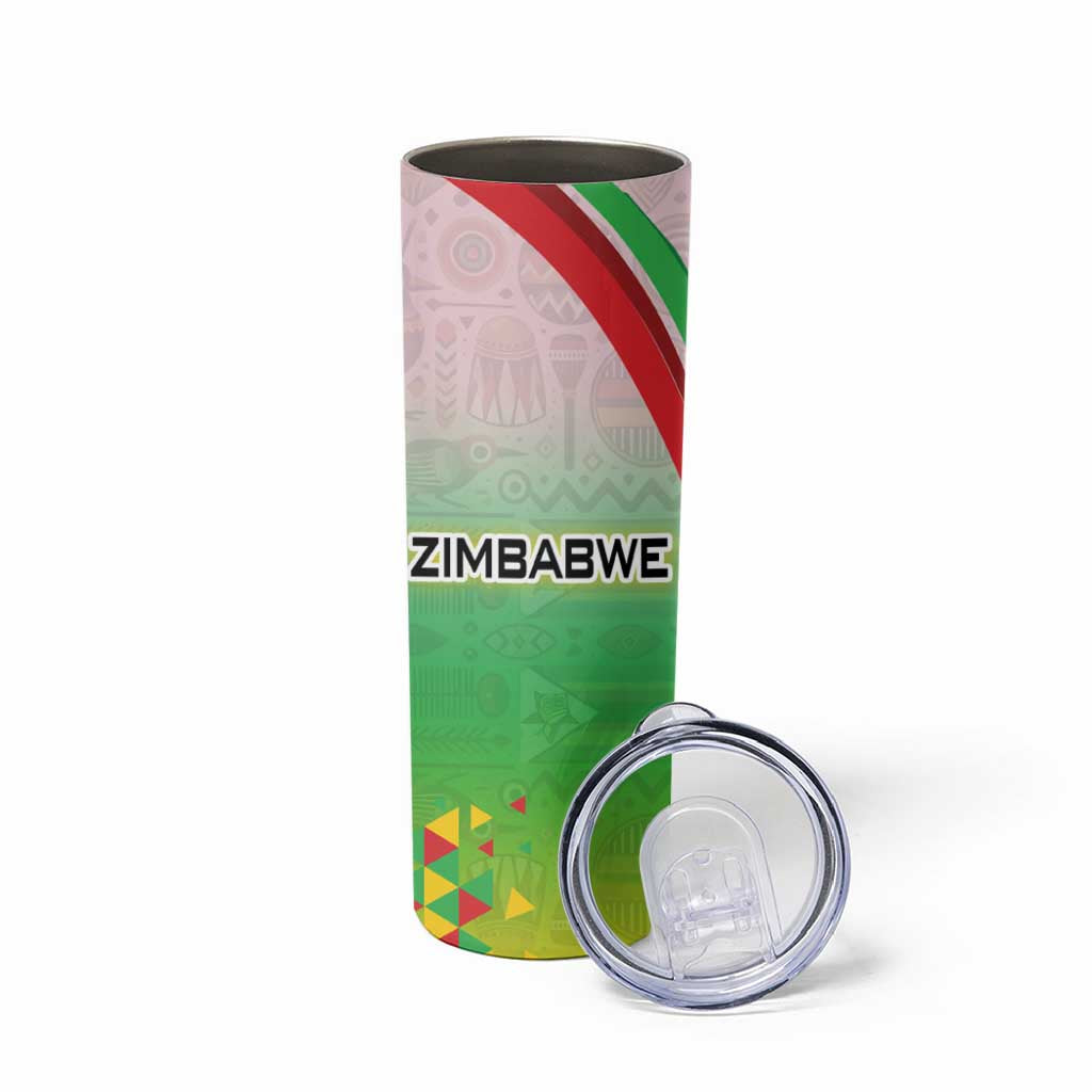 Zimbabwe Vibe Skinny Tumbler Tribal-Inspired Background with Geometric Flag Color Design
