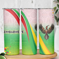 Zimbabwe Vibe Skinny Tumbler Tribal-Inspired Background with Geometric Flag Color Design