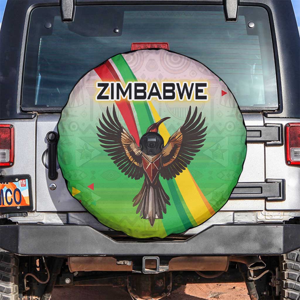 Zimbabwe Vibe Spare Tire Cover Tribal-Inspired Background with Geometric Flag Color Design