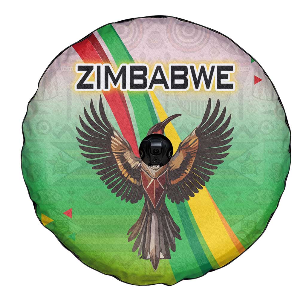 Zimbabwe Vibe Spare Tire Cover Tribal-Inspired Background with Geometric Flag Color Design