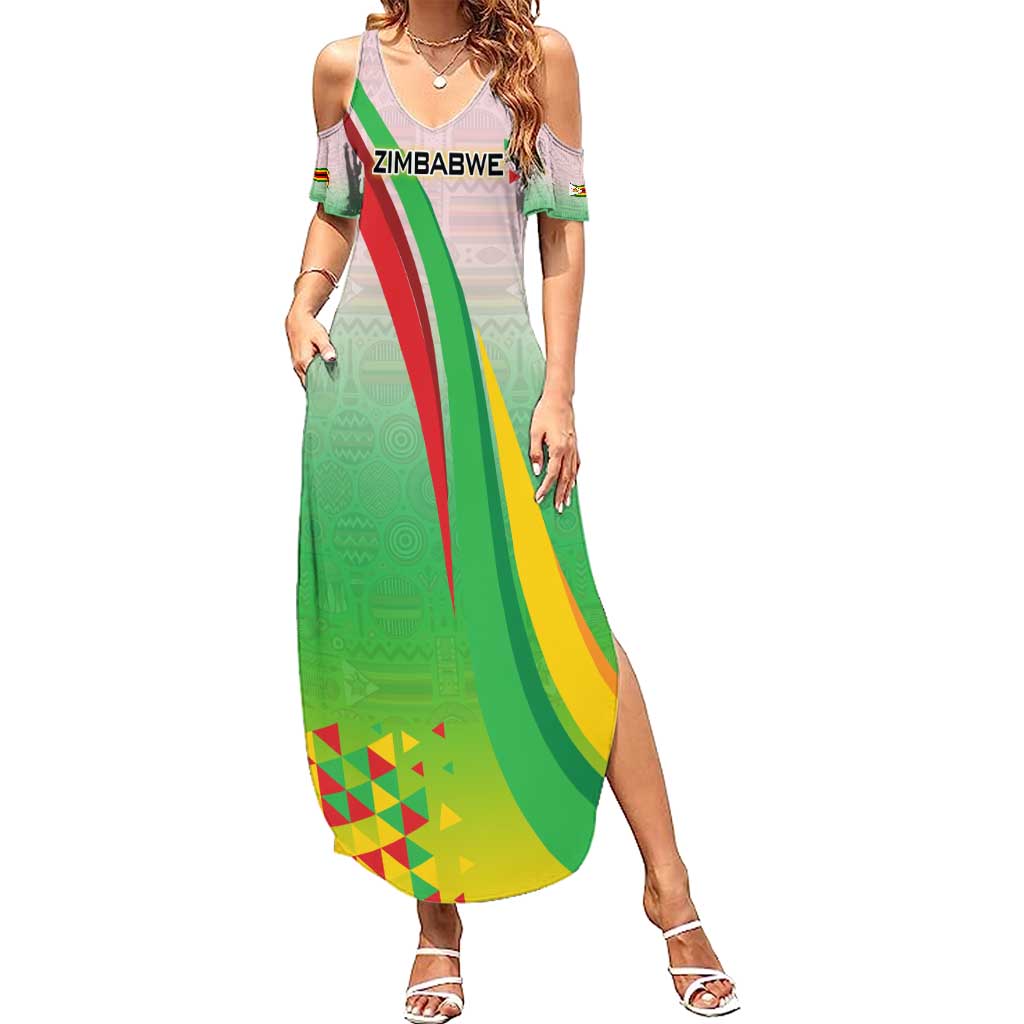Zimbabwe Vibe Summer Maxi Dress Tribal-Inspired Background with Geometric Flag Color Design