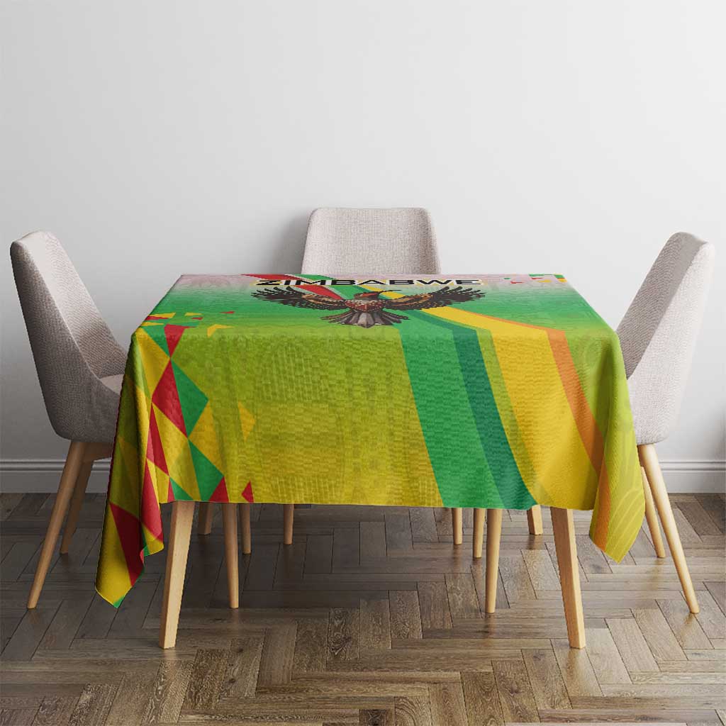 Zimbabwe Vibe Tablecloth Tribal-Inspired Background with Geometric Flag Color Design