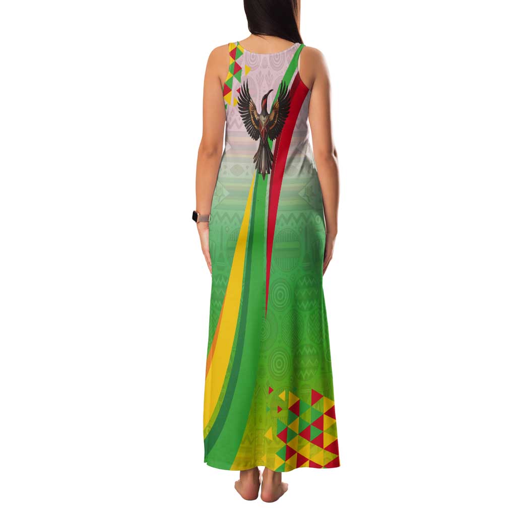 Zimbabwe Vibe Tank Maxi Dress Tribal-Inspired Background with Geometric Flag Color Design