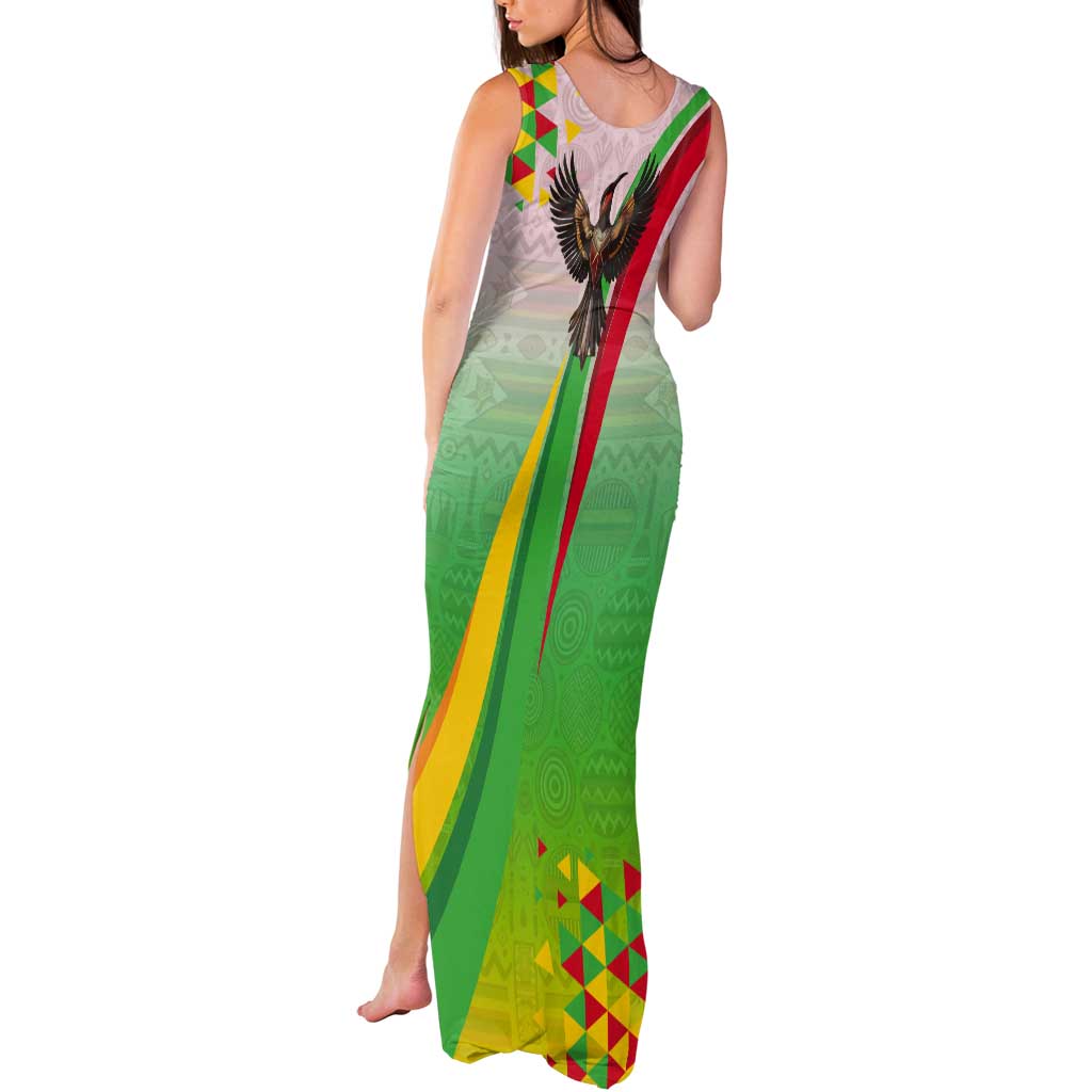 Zimbabwe Vibe Tank Maxi Dress Tribal-Inspired Background with Geometric Flag Color Design