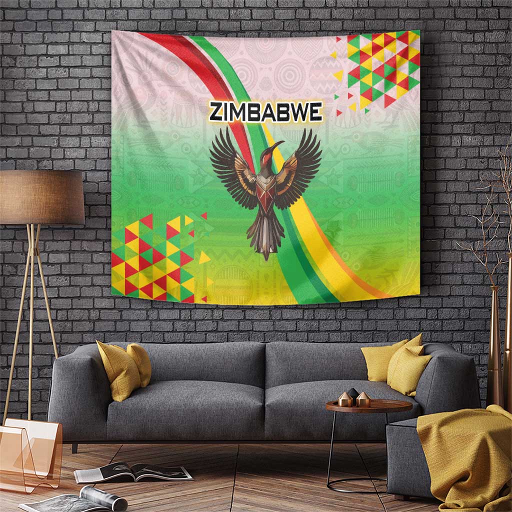 Zimbabwe Vibe Tapestry Tribal-Inspired Background with Geometric Flag Color Design