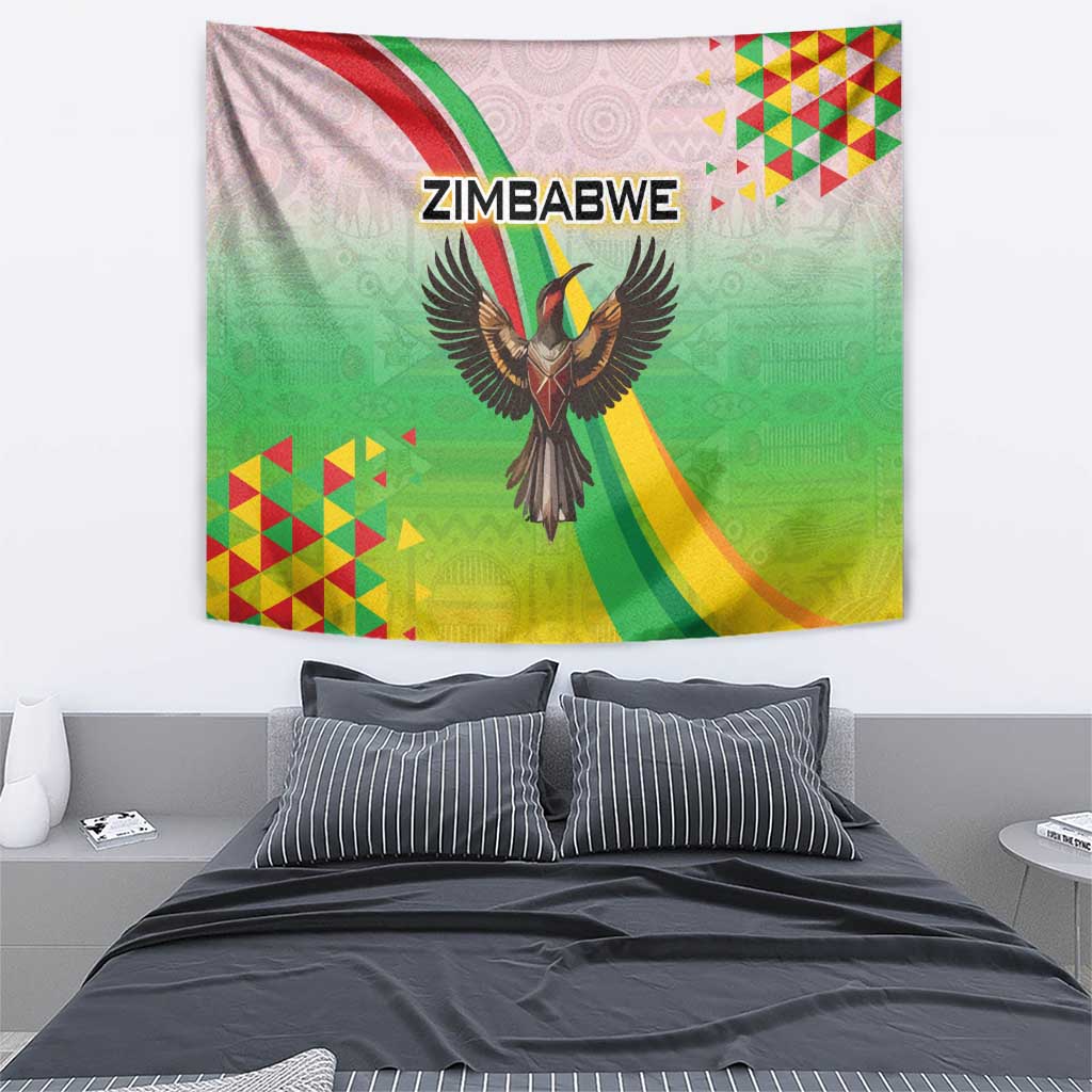 Zimbabwe Vibe Tapestry Tribal-Inspired Background with Geometric Flag Color Design