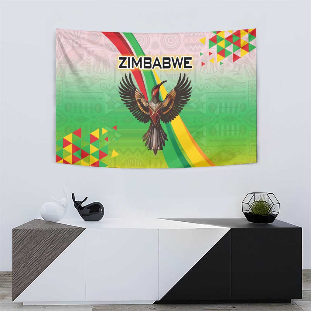 Zimbabwe Vibe Tapestry Tribal-Inspired Background with Geometric Flag Color Design