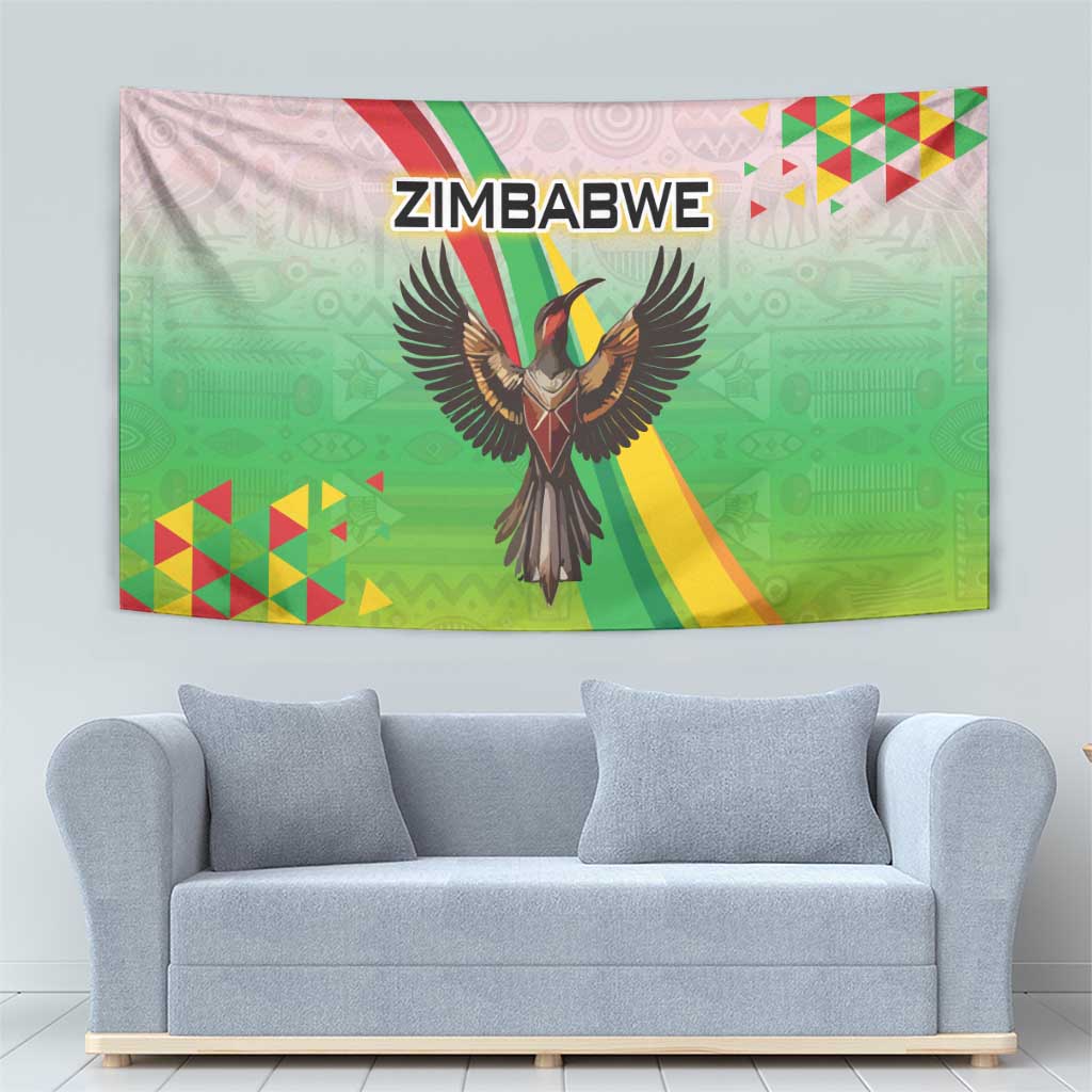 Zimbabwe Vibe Tapestry Tribal-Inspired Background with Geometric Flag Color Design