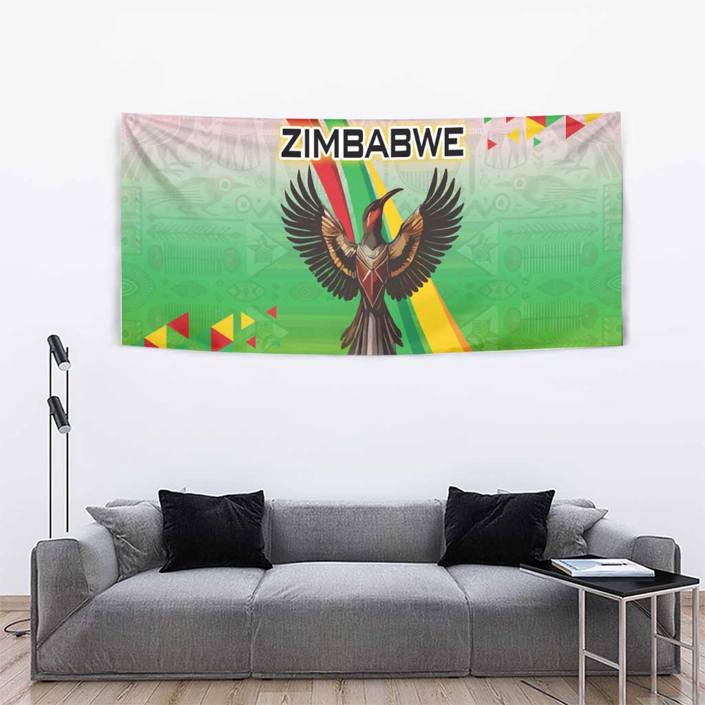 Zimbabwe Vibe Tapestry Tribal-Inspired Background with Geometric Flag Color Design