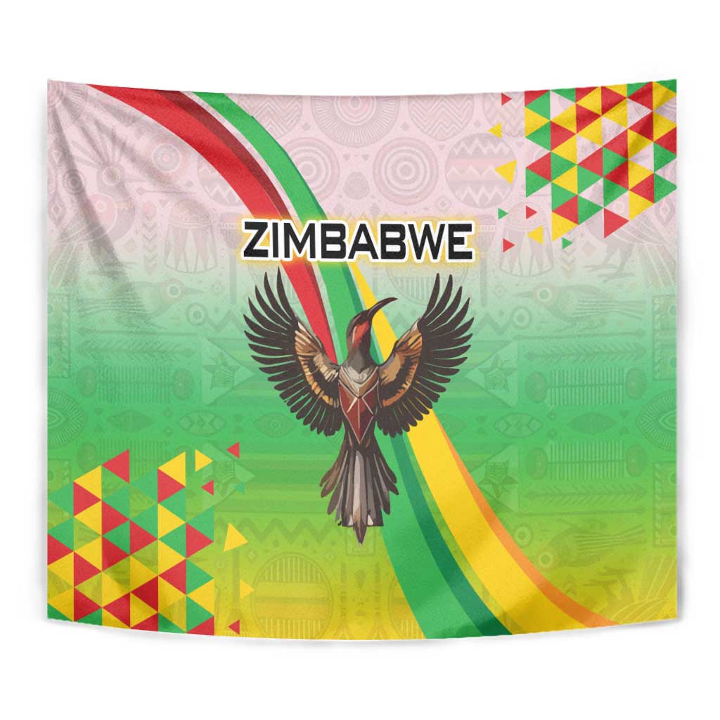 Zimbabwe Vibe Tapestry Tribal-Inspired Background with Geometric Flag Color Design