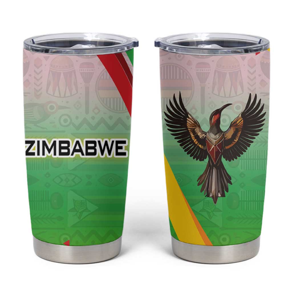 Zimbabwe Vibe Tumbler Cup Tribal-Inspired Background with Geometric Flag Color Design