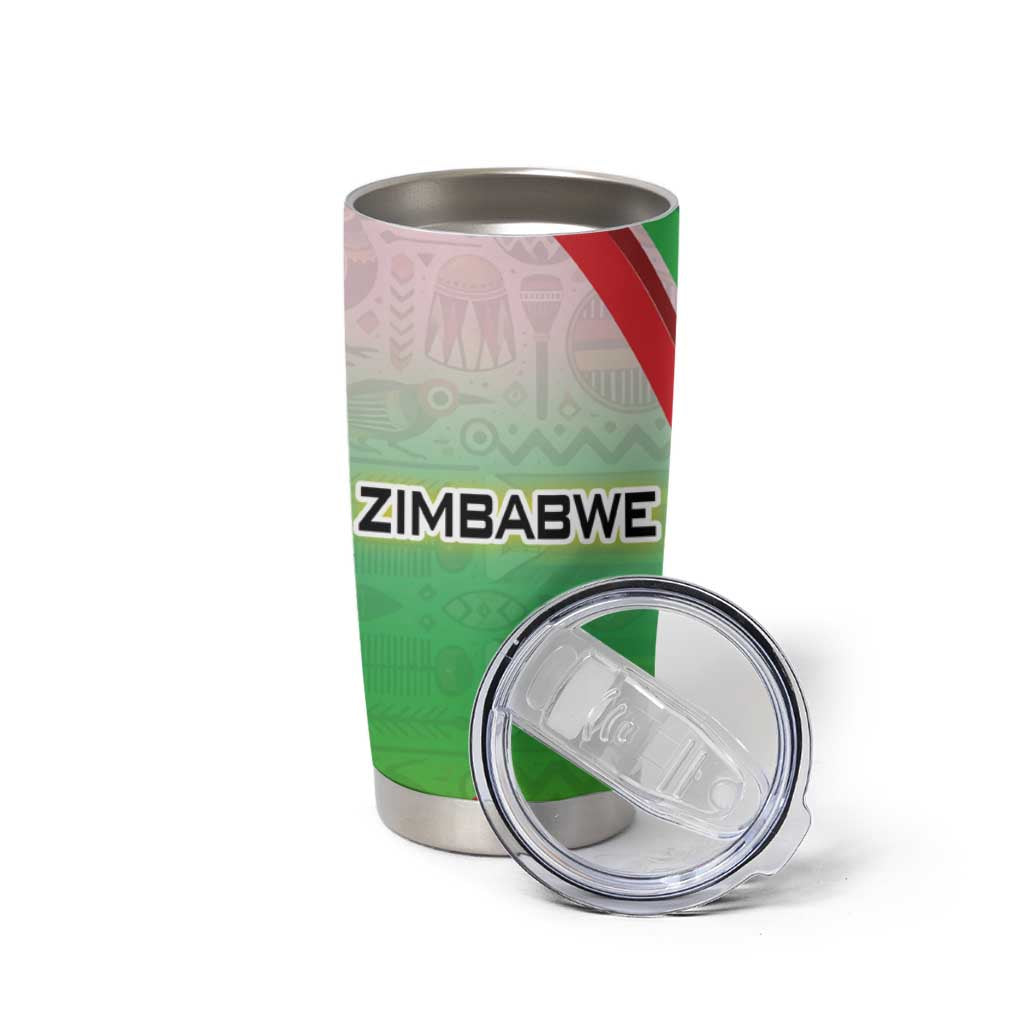 Zimbabwe Vibe Tumbler Cup Tribal-Inspired Background with Geometric Flag Color Design