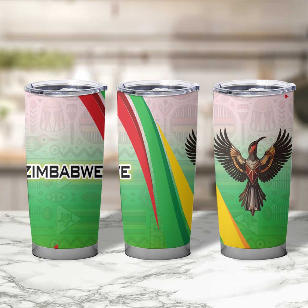 Zimbabwe Vibe Tumbler Cup Tribal-Inspired Background with Geometric Flag Color Design