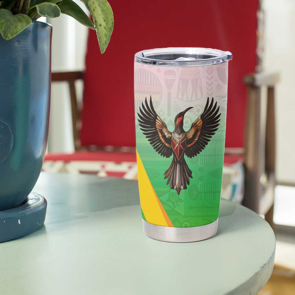 Zimbabwe Vibe Tumbler Cup Tribal-Inspired Background with Geometric Flag Color Design