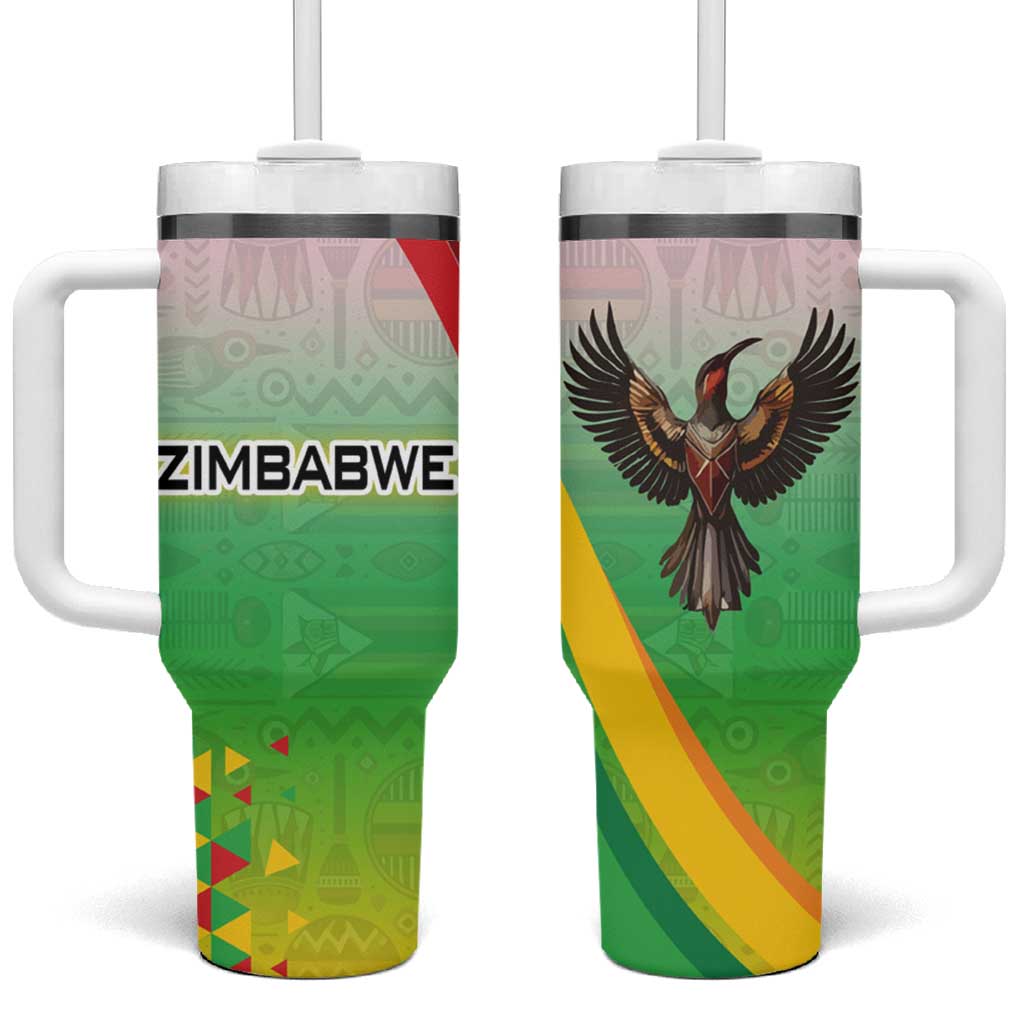 Zimbabwe Vibe Tumbler With Handle Tribal-Inspired Background with Geometric Flag Color Design