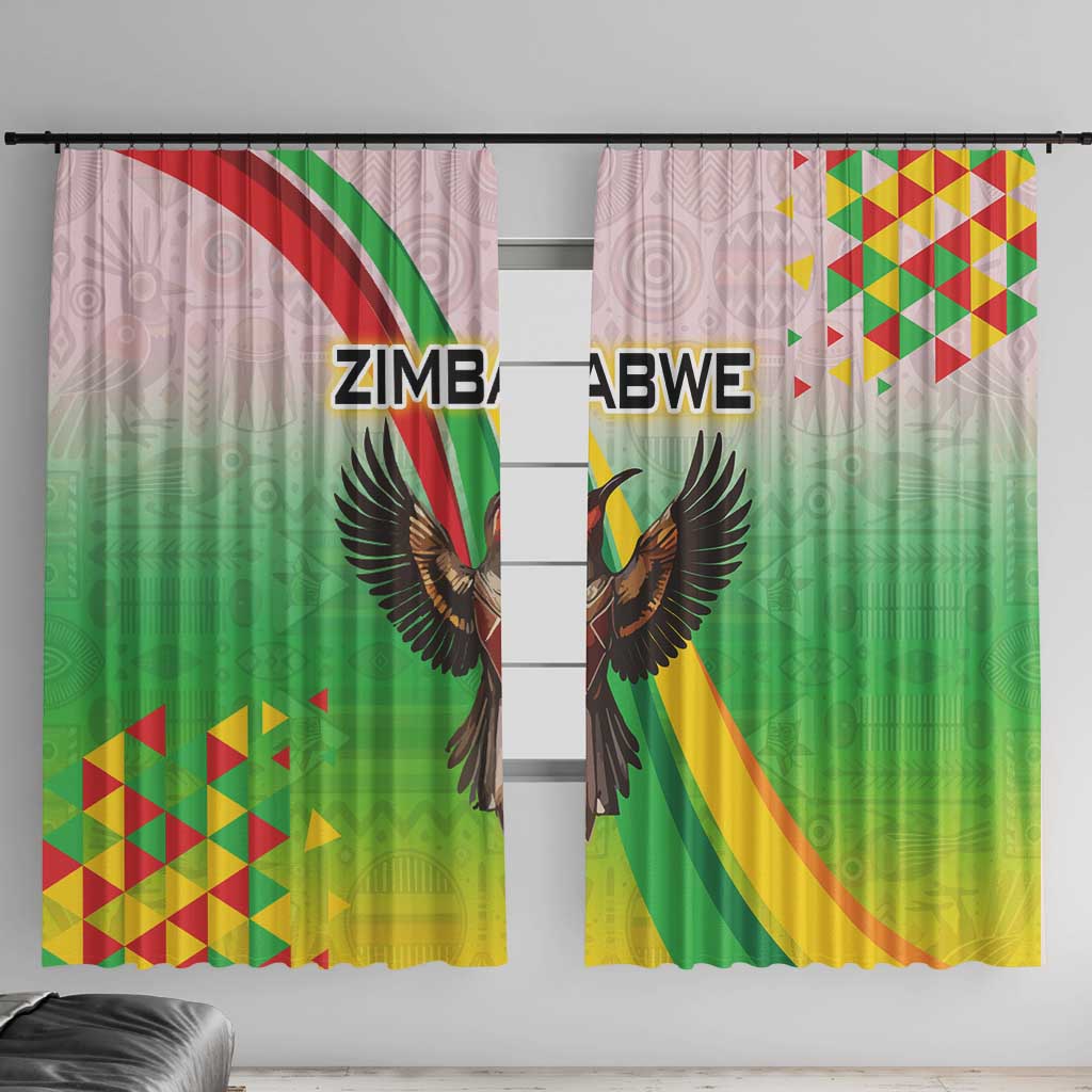 Zimbabwe Vibe Window Curtain Tribal-Inspired Background with Geometric Flag Color Design