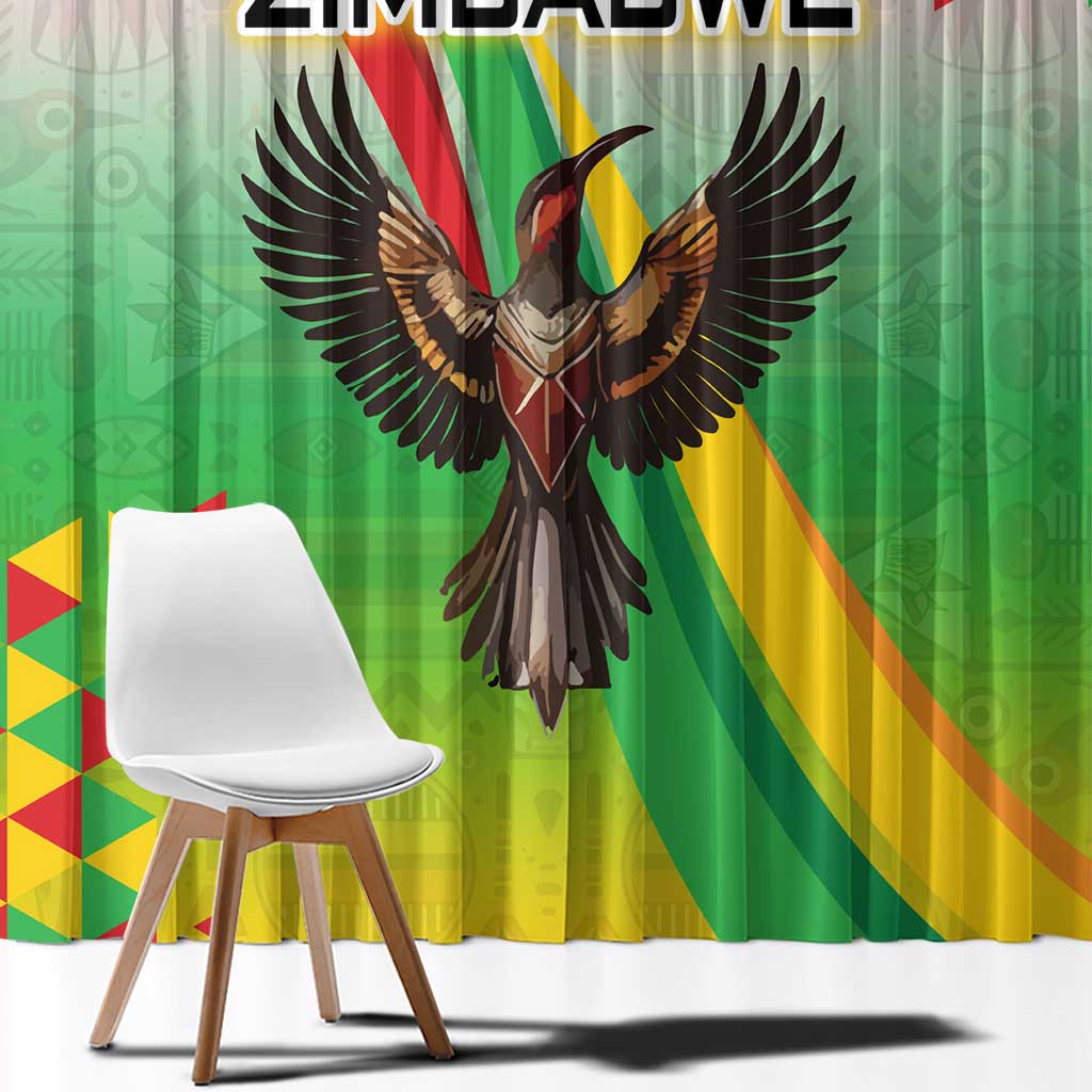 Zimbabwe Vibe Window Curtain Tribal-Inspired Background with Geometric Flag Color Design