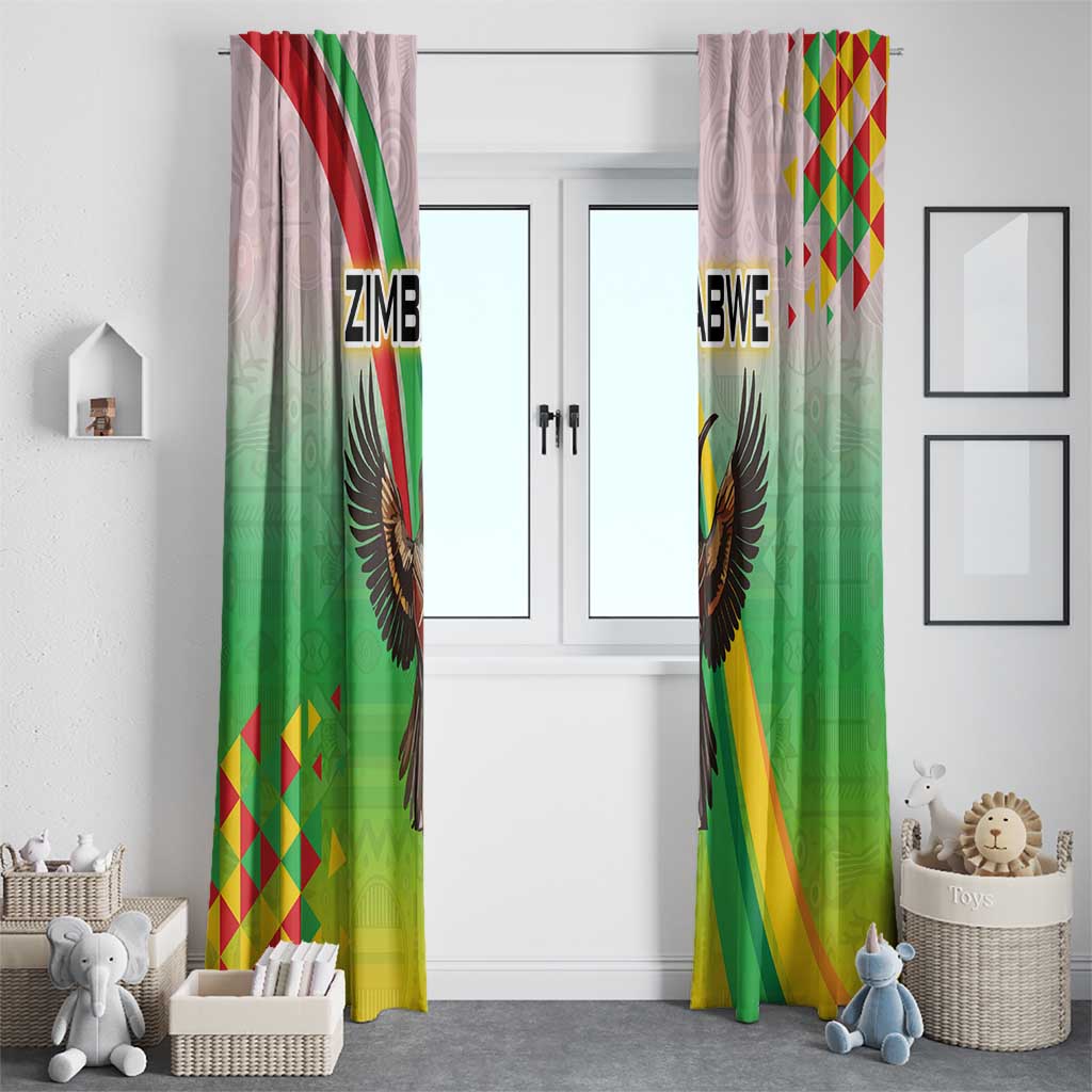 Zimbabwe Vibe Window Curtain Tribal-Inspired Background with Geometric Flag Color Design
