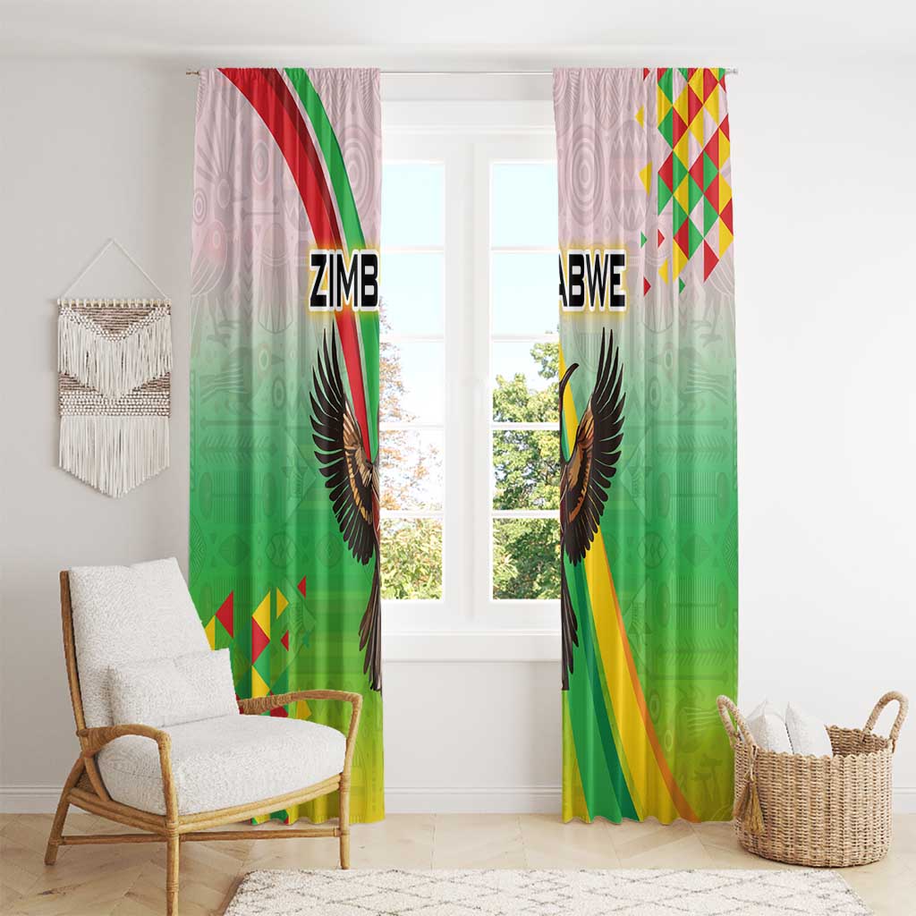 Zimbabwe Vibe Window Curtain Tribal-Inspired Background with Geometric Flag Color Design