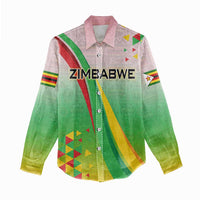Zimbabwe Vibe Women Casual Shirt Tribal-Inspired Background with Geometric Flag Color Design