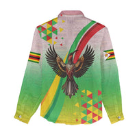 Zimbabwe Vibe Women Casual Shirt Tribal-Inspired Background with Geometric Flag Color Design