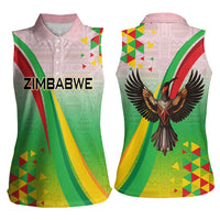 Zimbabwe Vibe Women Sleeveless Polo Shirt Tribal-Inspired Background with Geometric Flag Color Design