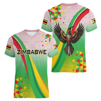 Zimbabwe Vibe Women V-Neck T-Shirt Tribal-Inspired Background with Geometric Flag Color Design