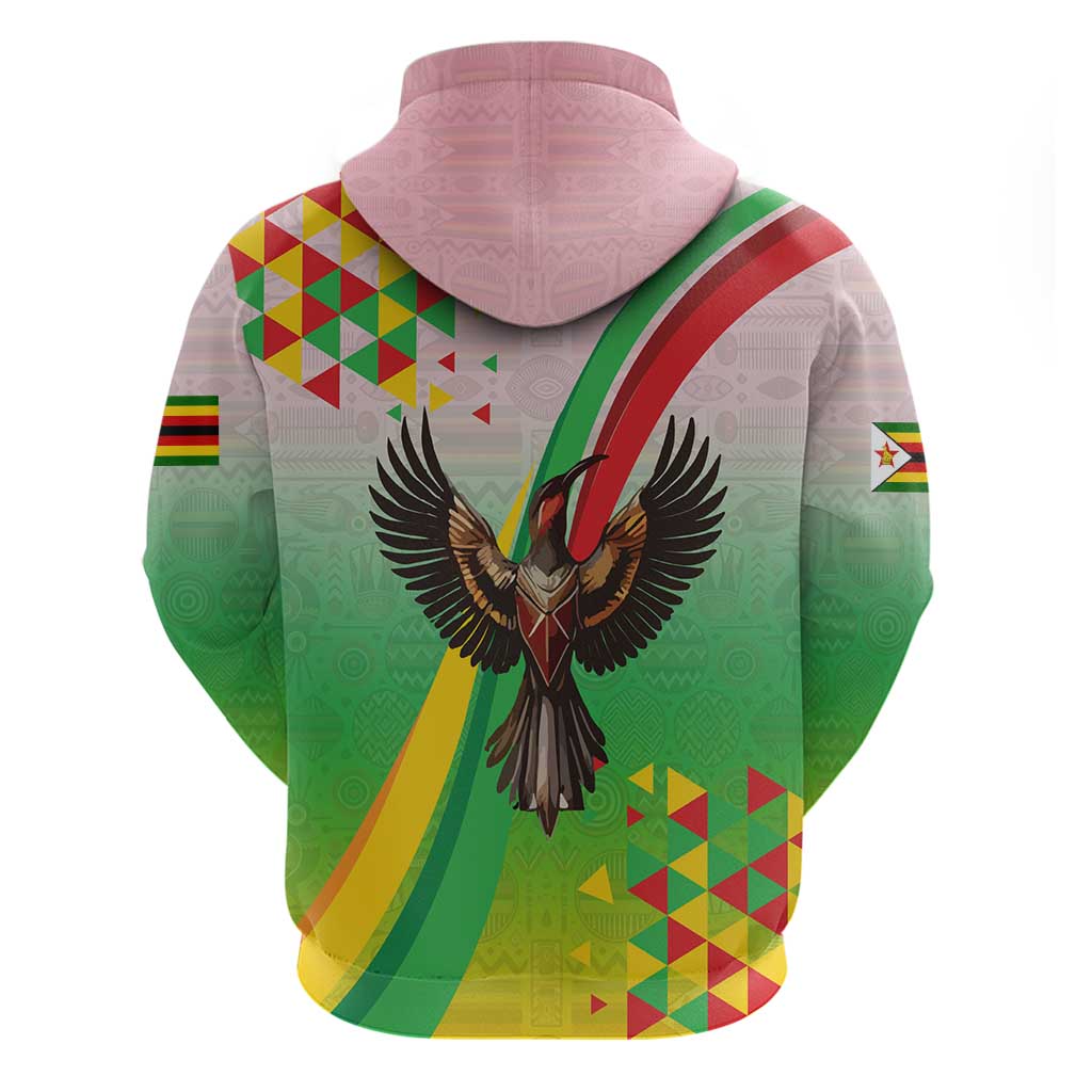 Zimbabwe Vibe Zip Hoodie Tribal-Inspired Background with Geometric Flag Color Design