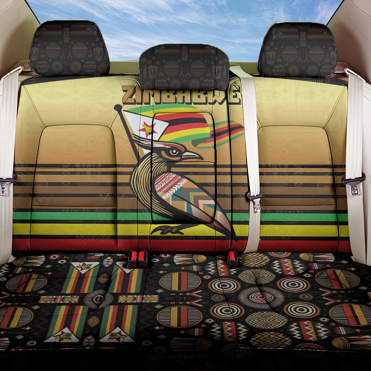 Zimbabwe Pride Back Car Seat Cover Zimbabwean Bird, Tribal Patterns and Pan-African Colors