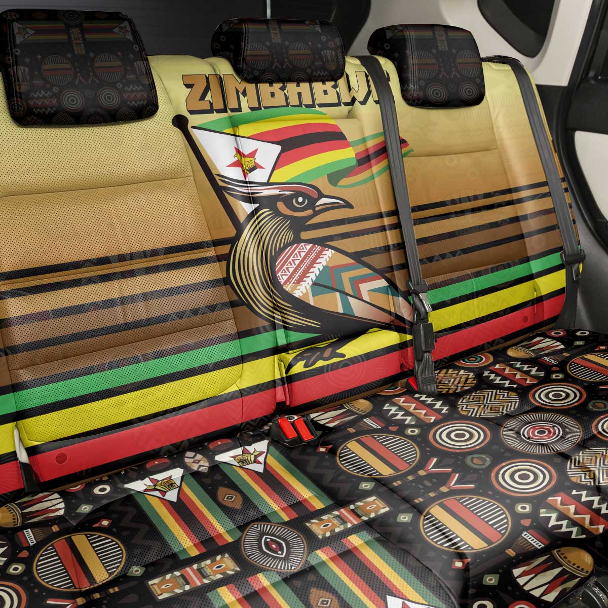 Zimbabwe Pride Back Car Seat Cover Zimbabwean Bird, Tribal Patterns and Pan-African Colors