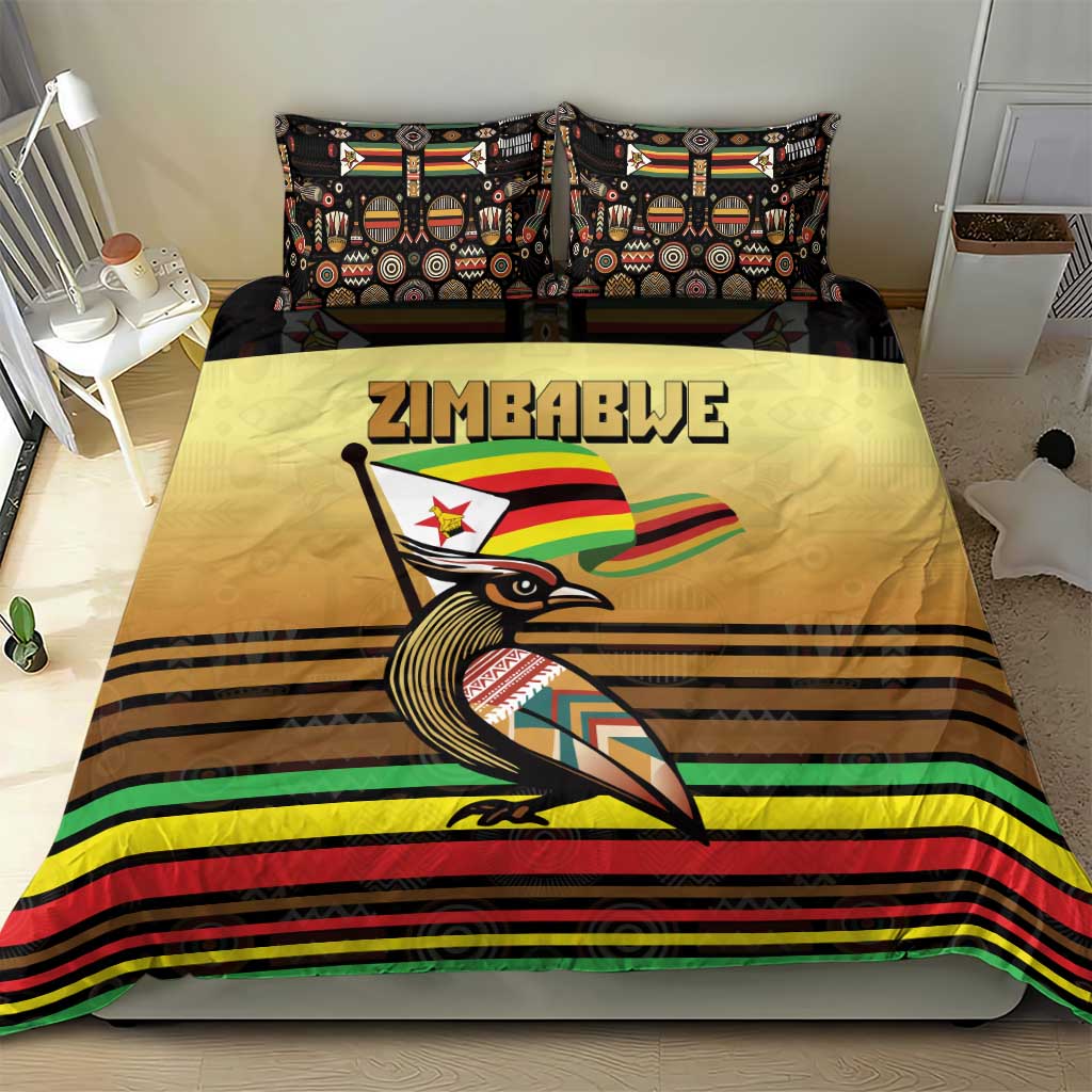 Zimbabwe Pride Bedding Set Zimbabwean Bird, Tribal Patterns and Pan-African Colors