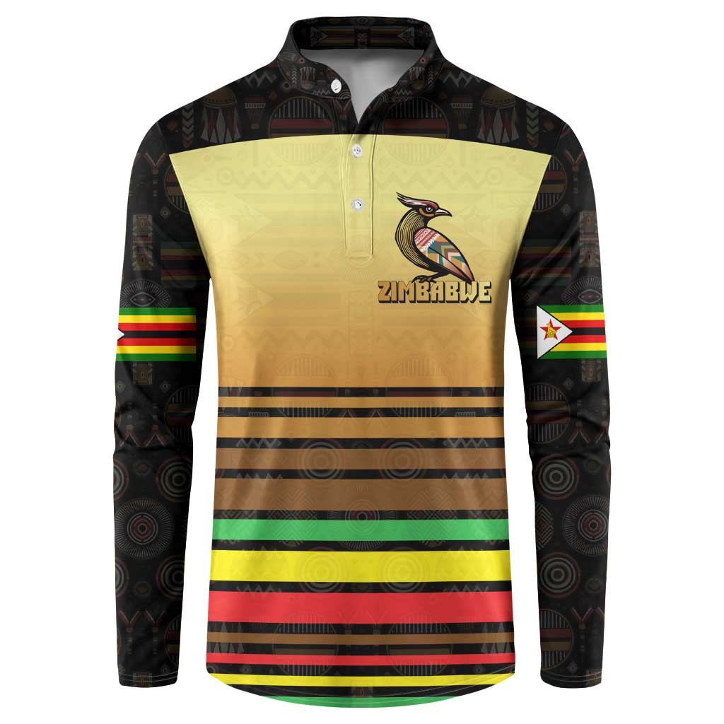 Zimbabwe Pride Button Sweatshirt Zimbabwean Bird, Tribal Patterns and Pan-African Colors