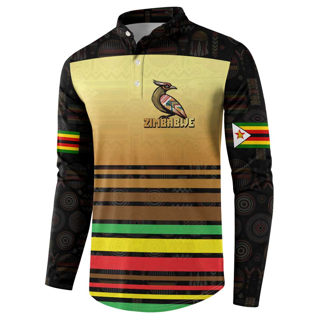 Zimbabwe Pride Button Sweatshirt Zimbabwean Bird, Tribal Patterns and Pan-African Colors