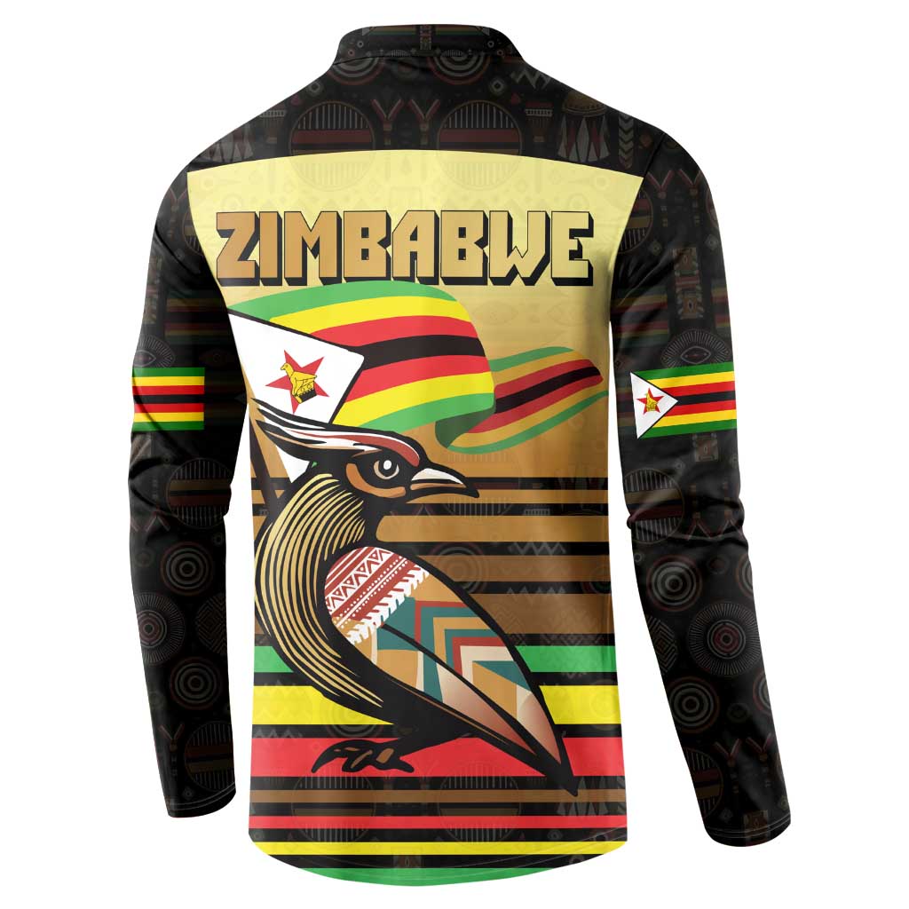 Zimbabwe Pride Button Sweatshirt Zimbabwean Bird, Tribal Patterns and Pan-African Colors